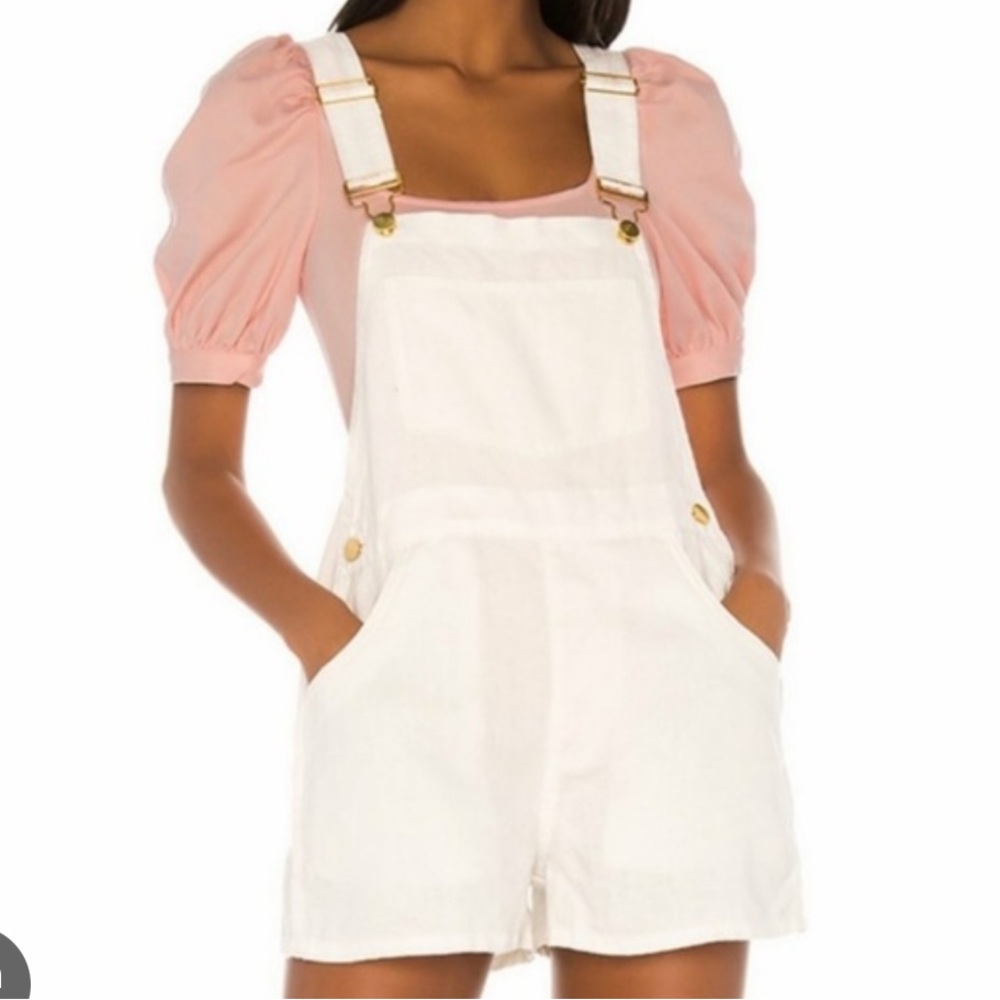 WeWoreWhat White Linen Overall Shorts